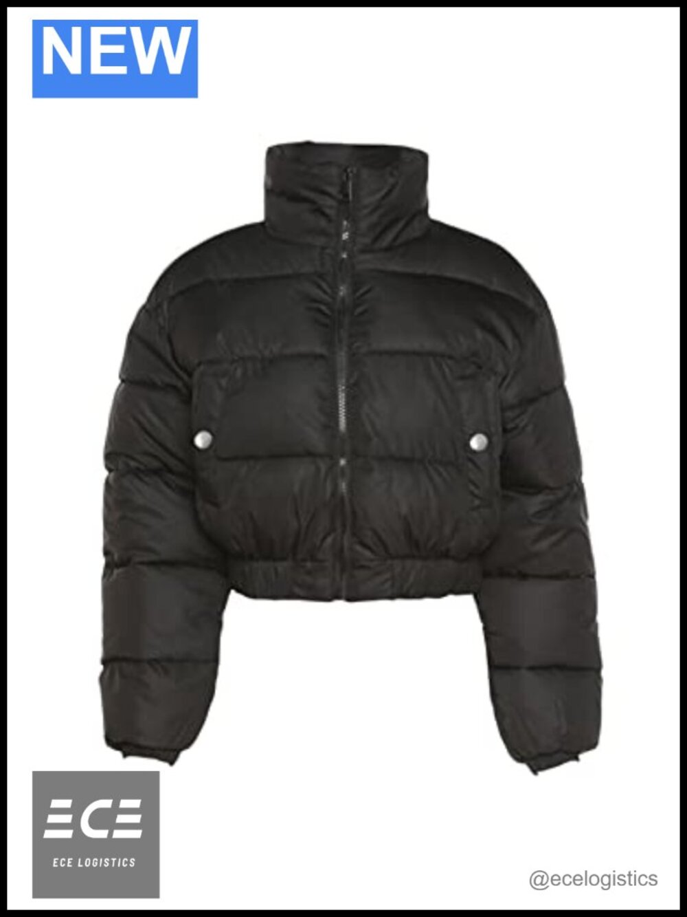 Womens Cropped Quilted Puffer Jacket Full Zip Winter Coat